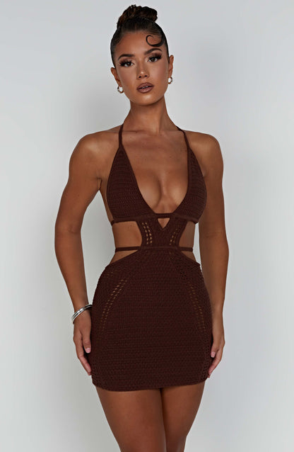 Selena Mini Elbise - Çikolata Kahvesi