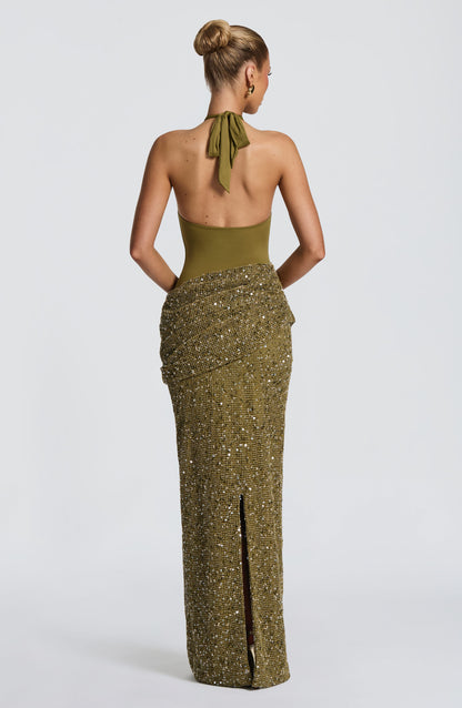 Solea Maxi Elbise - Koyu Haki