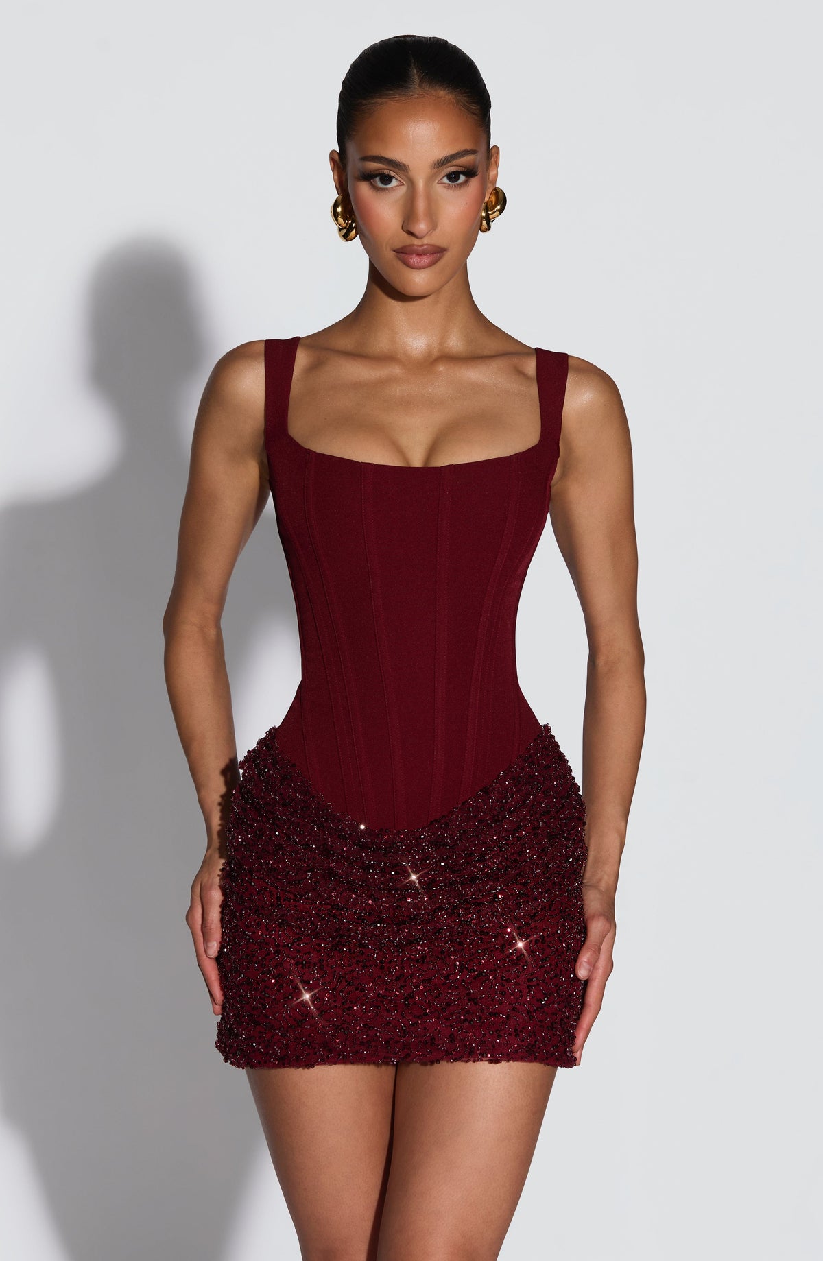Yeona Mini Elbise - Bordo